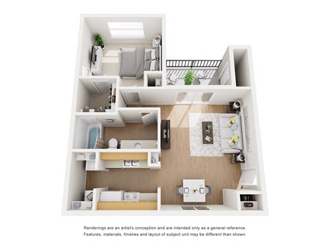 A white floor plan of a house with a kitchen, living room, and bathroom.